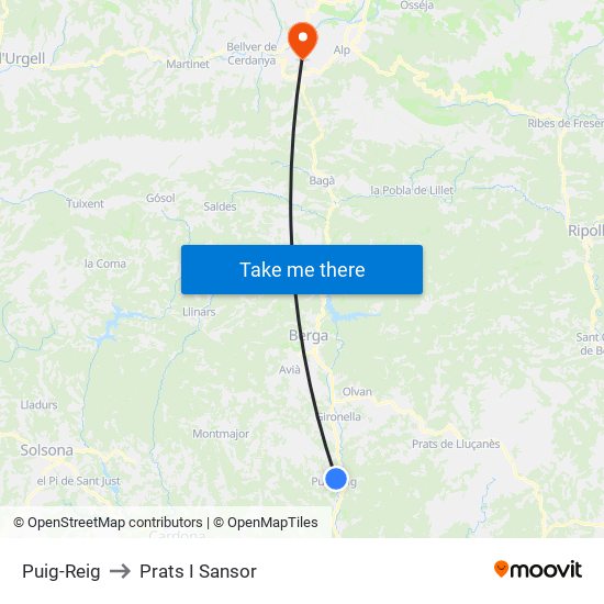 Puig-Reig to Prats I Sansor map