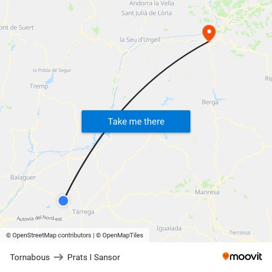 Tornabous to Prats I Sansor map