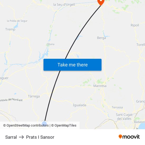 Sarral to Prats I Sansor map