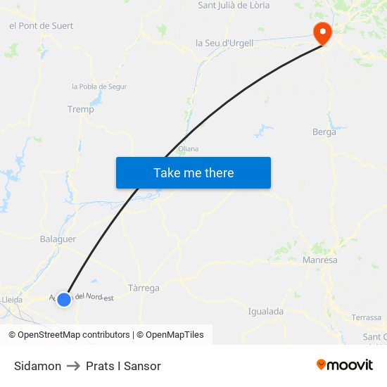 Sidamon to Prats I Sansor map