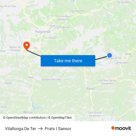 Vilallonga De Ter to Prats I Sansor map