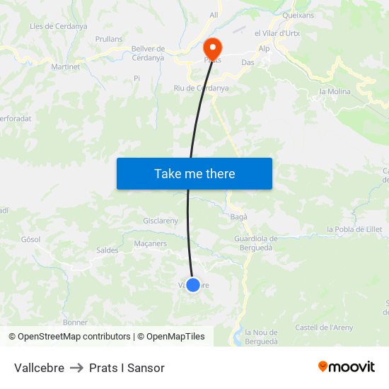 Vallcebre to Prats I Sansor map