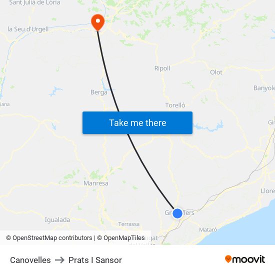 Canovelles to Prats I Sansor map