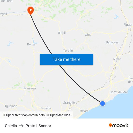 Calella to Prats I Sansor map