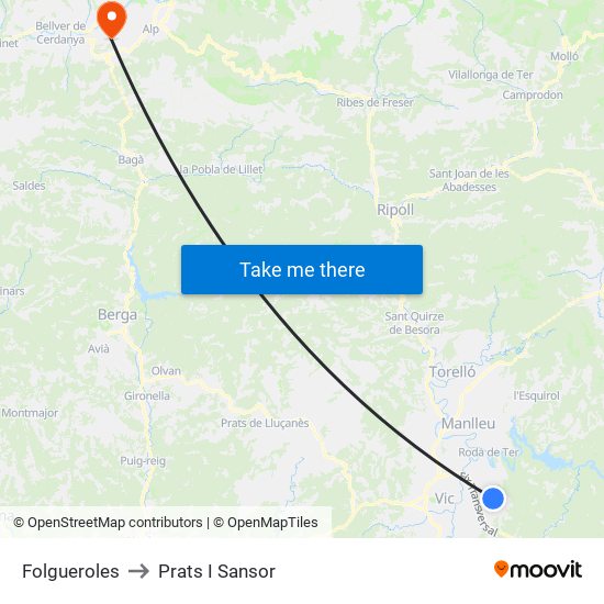 Folgueroles to Prats I Sansor map