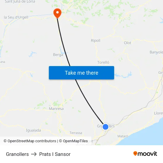 Granollers to Prats I Sansor map