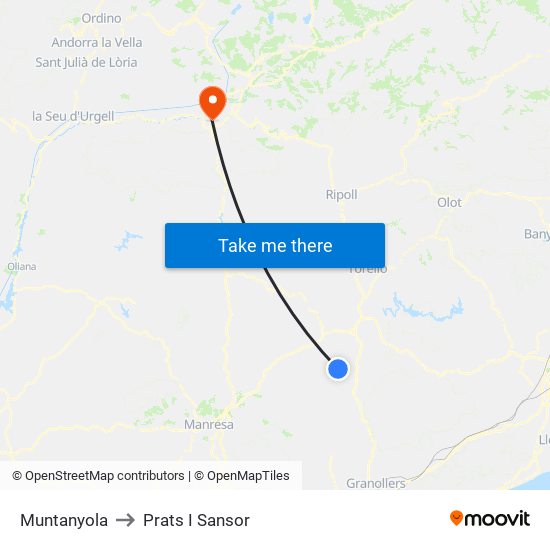 Muntanyola to Prats I Sansor map