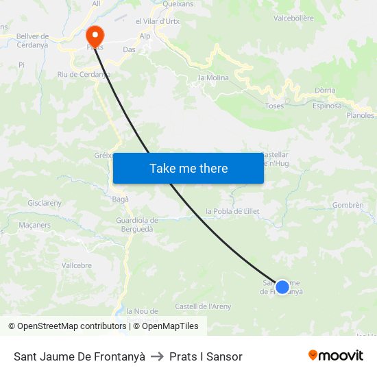 Sant Jaume De Frontanyà to Prats I Sansor map