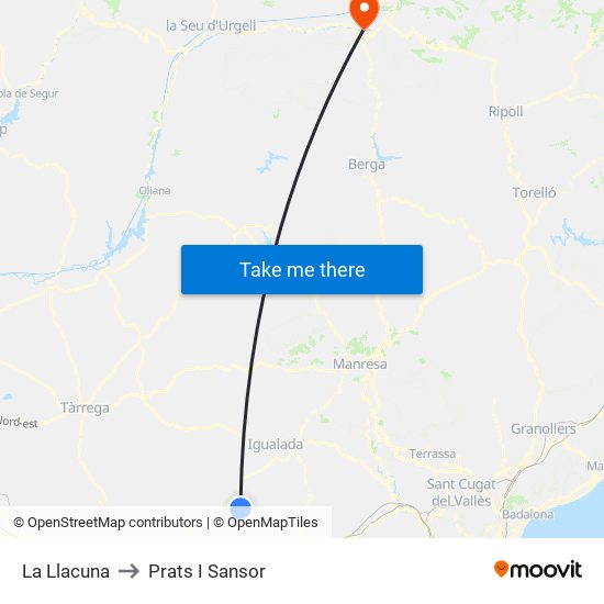 La Llacuna to Prats I Sansor map