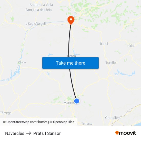Navarcles to Prats I Sansor map