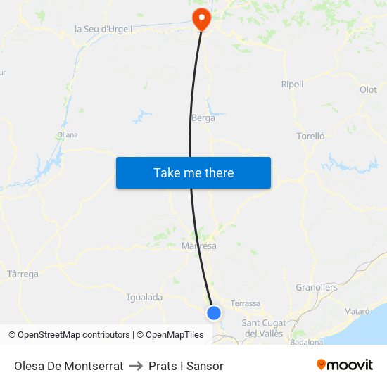 Olesa De Montserrat to Prats I Sansor map