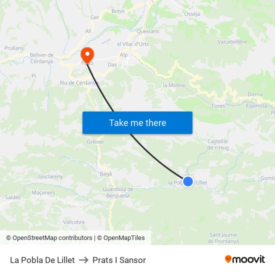 La Pobla De Lillet to Prats I Sansor map