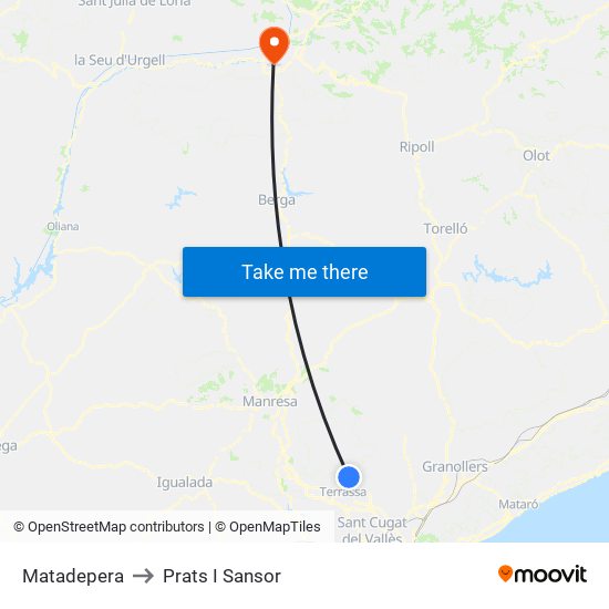 Matadepera to Prats I Sansor map
