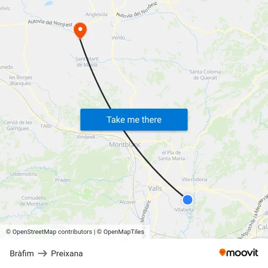 Bràfim to Preixana map