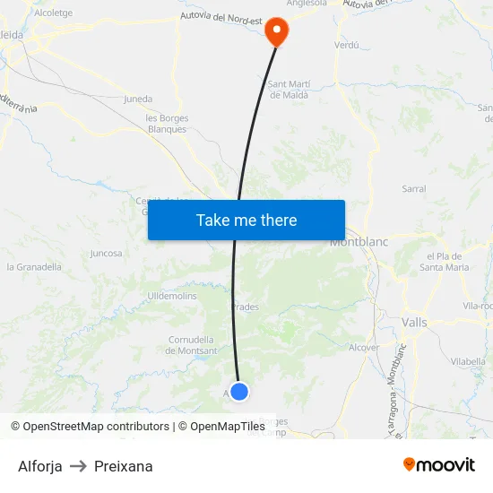 Alforja to Preixana map