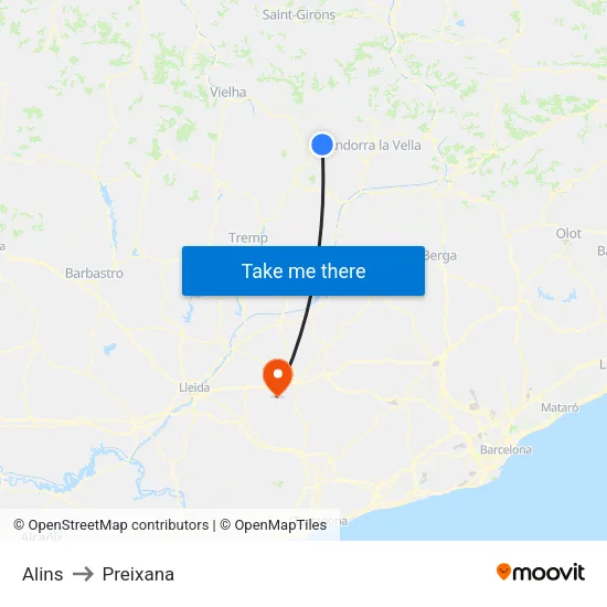 Alins to Preixana map