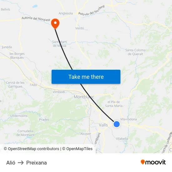 Alió to Preixana map
