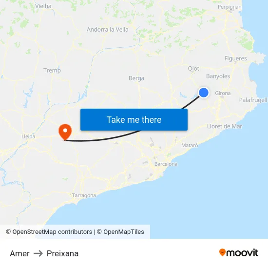 Amer to Preixana map