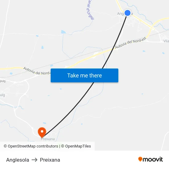 Anglesola to Preixana map