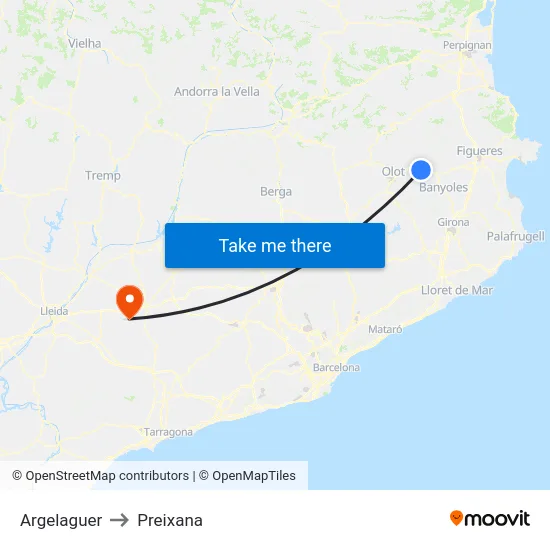 Argelaguer to Preixana map