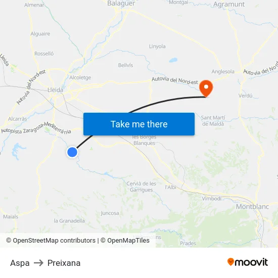 Aspa to Preixana map