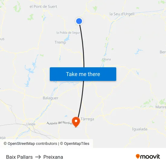 Baix Pallars to Preixana map