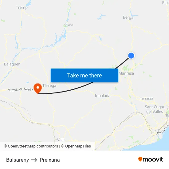 Balsareny to Preixana map