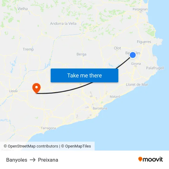 Banyoles to Preixana map