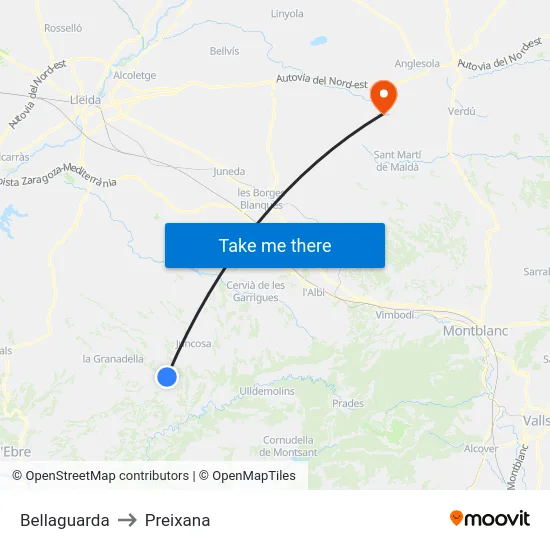 Bellaguarda to Preixana map
