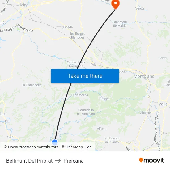 Bellmunt Del Priorat to Preixana map