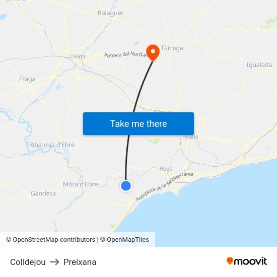 Colldejou to Preixana map