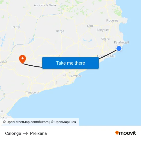 Calonge to Preixana map