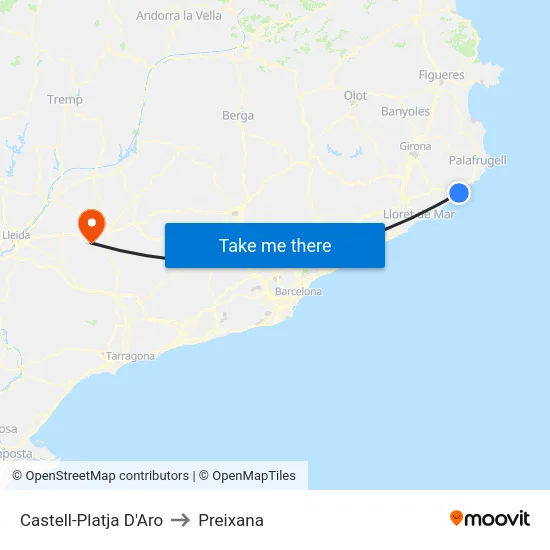 Castell-Platja D'Aro to Preixana map