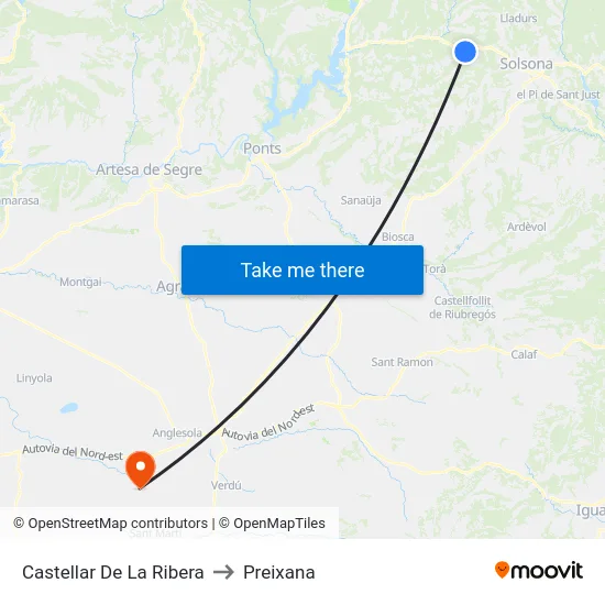 Castellar De La Ribera to Preixana map