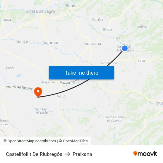 Castellfollit De Riubregós to Preixana map