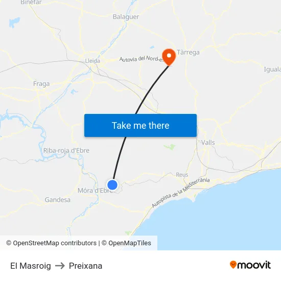El Masroig to Preixana map