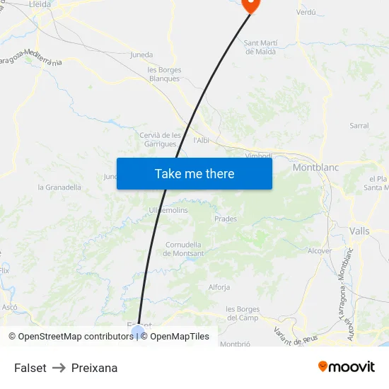 Falset to Preixana map