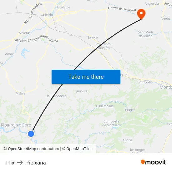 Flix to Preixana map