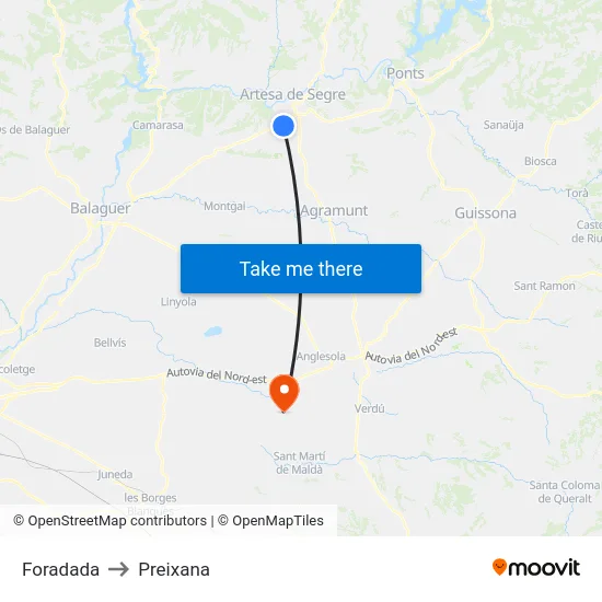 Foradada to Preixana map