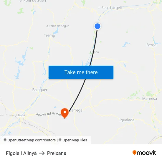Fígols I Alinyà to Preixana map