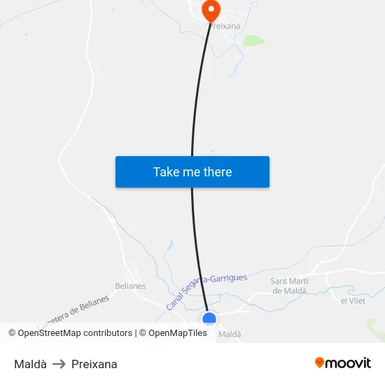 Maldà to Preixana map