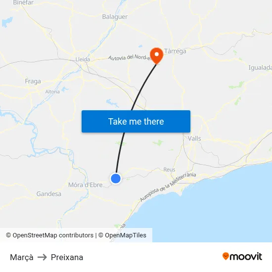 Marçà to Preixana map
