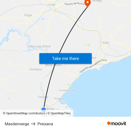 Masdenverge to Preixana map