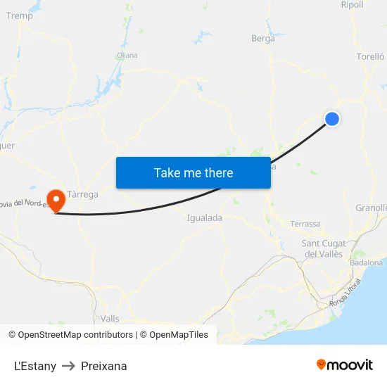 L'Estany to Preixana map