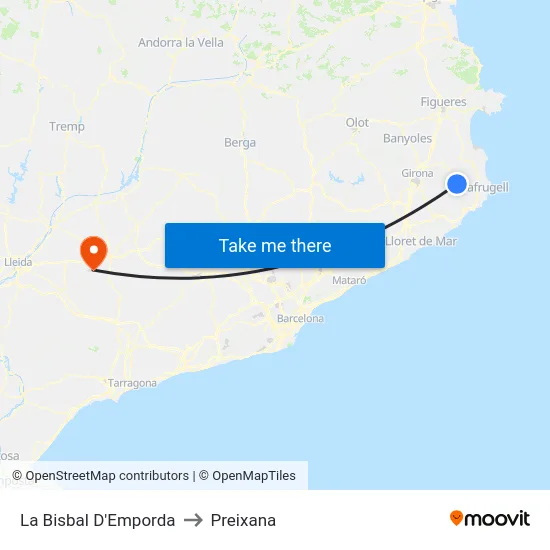 La Bisbal D'Emporda to Preixana map