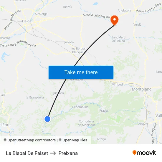 La Bisbal De Falset to Preixana map