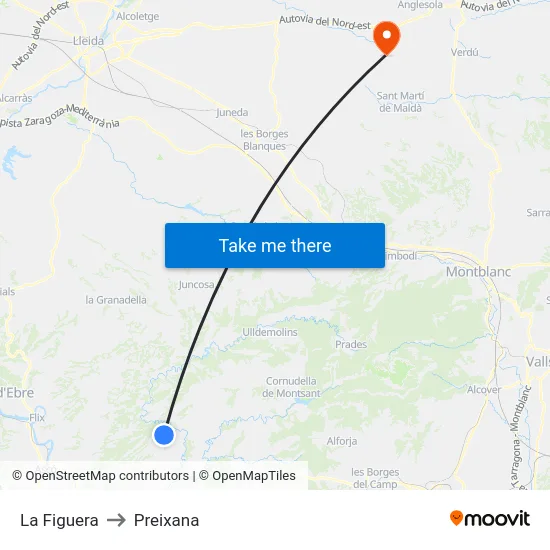 La Figuera to Preixana map