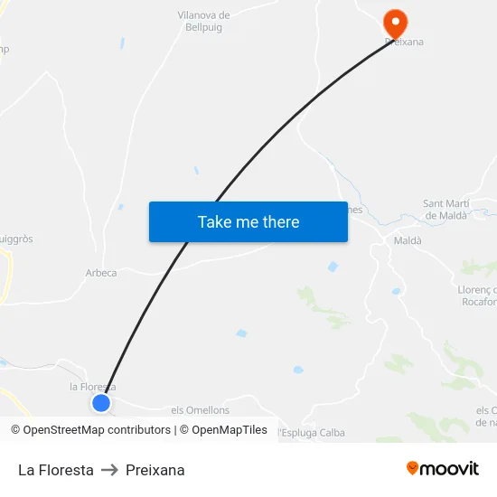 La Floresta to Preixana map