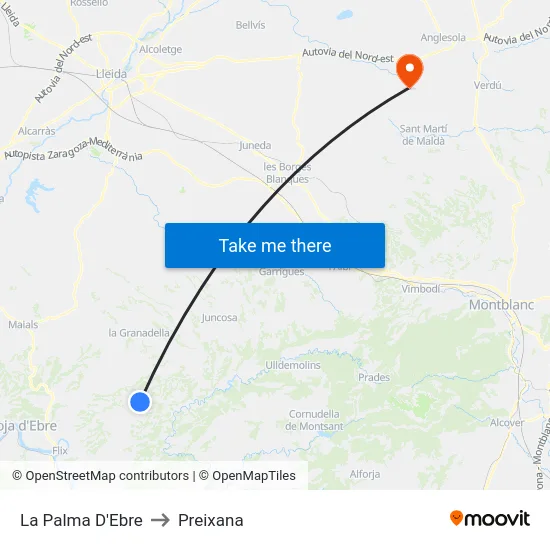 La Palma D'Ebre to Preixana map