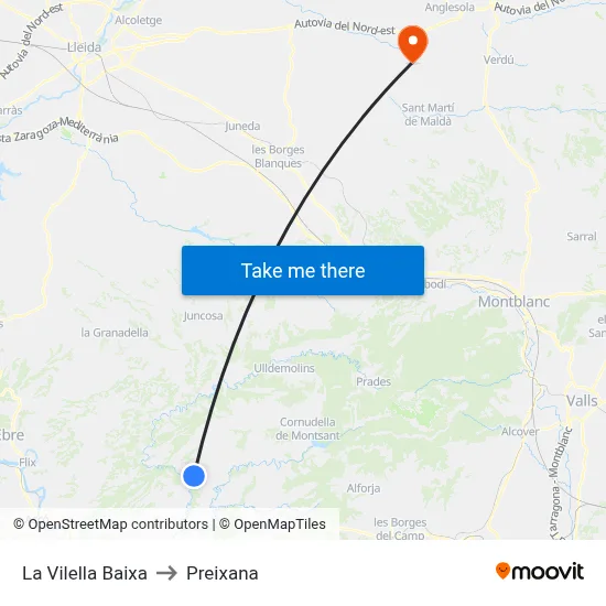 La Vilella Baixa to Preixana map